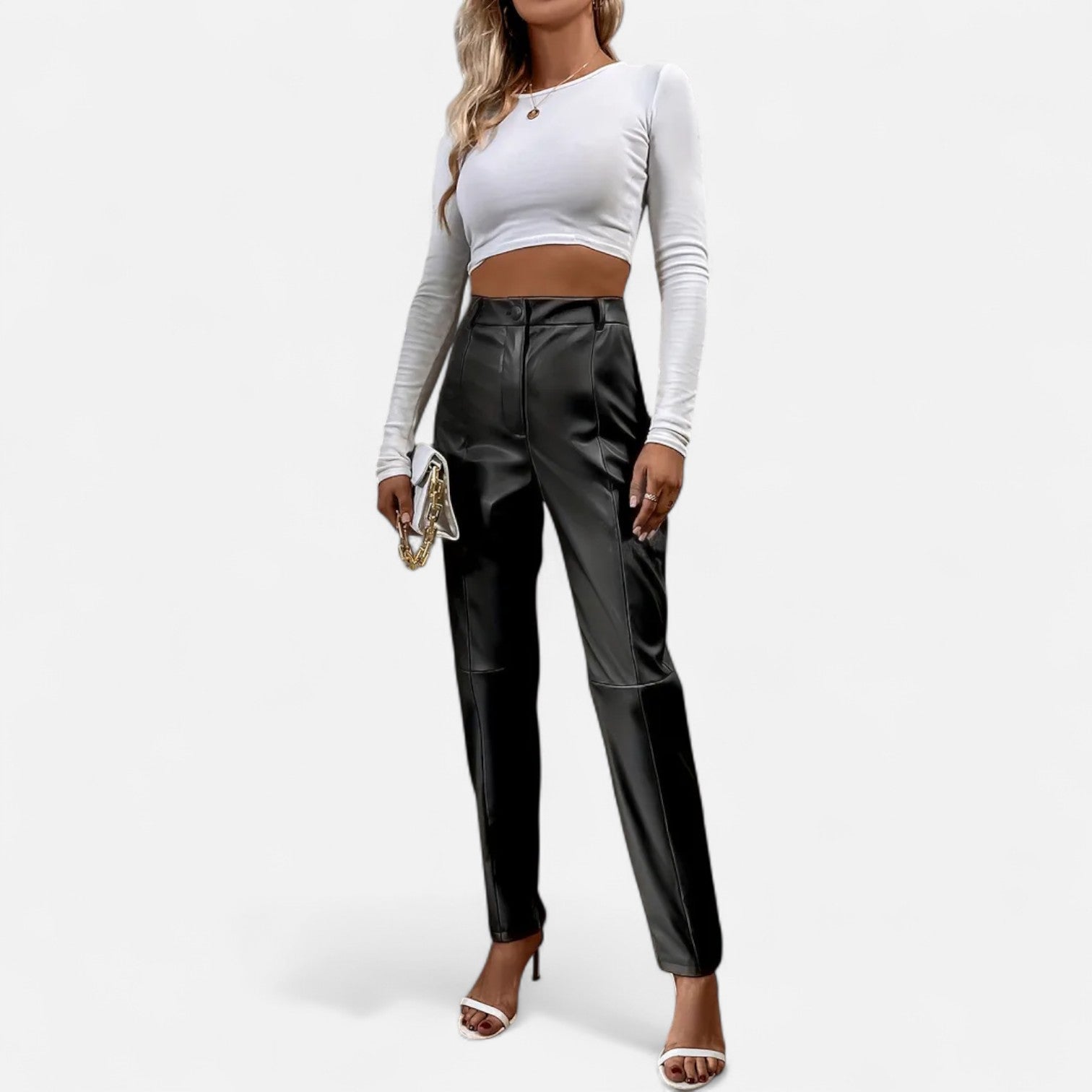 RAVERNO | Women’s Faux Leather Trousers – High-Waist Sculpted Edge