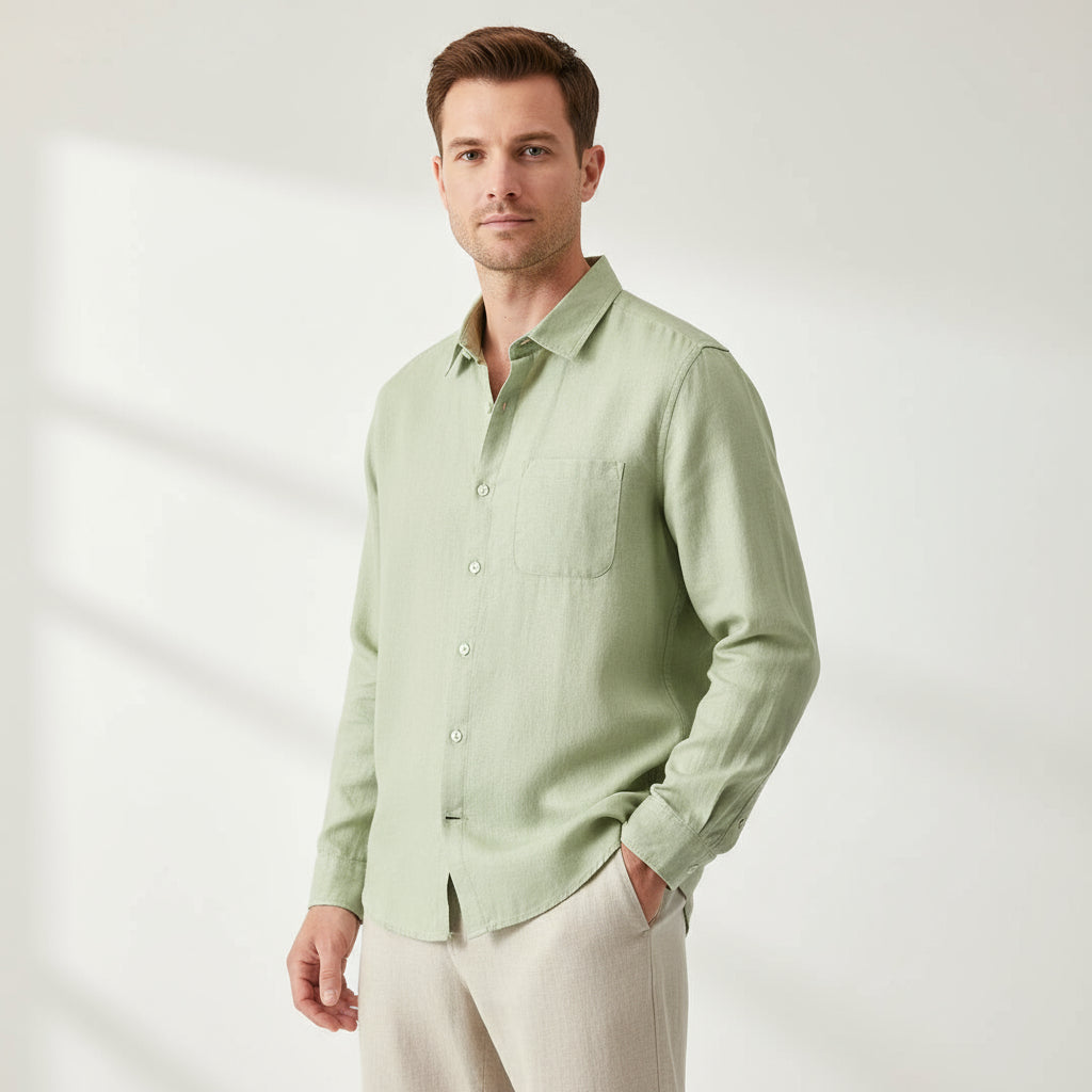 RAVERNO | Men’s Linen Combo Long Sleeve – Sophisticated Texture Blend