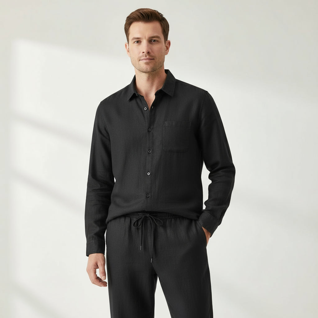 RAVERNO | Men’s Linen Combo Long Sleeve – Sophisticated Texture Blend